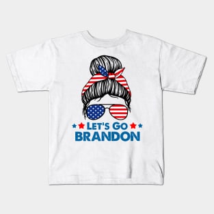 Let's Go Brandon Messy Hair With Bandana Of American Flag Kids T-Shirt